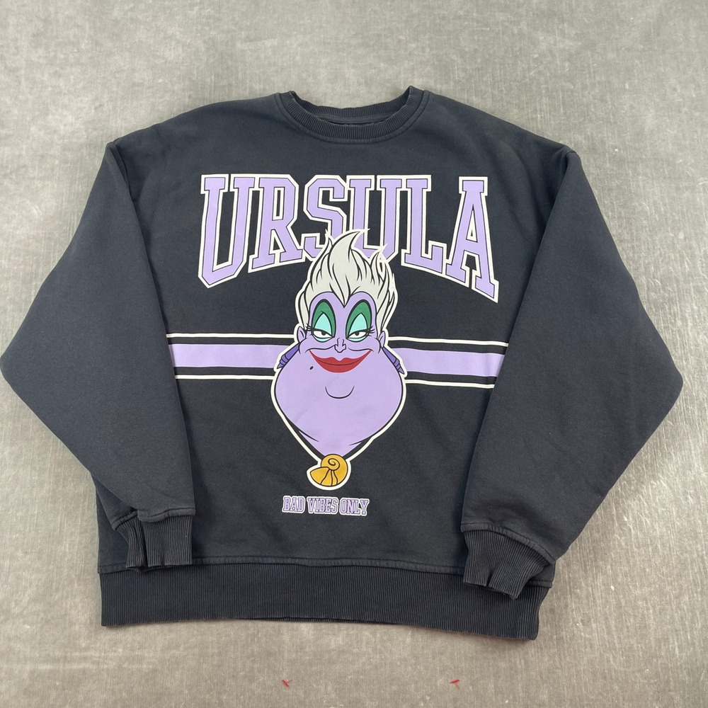 Disney Men Small Black Sweatshirt Ursula Bad Vibes Only Graphic Pullover